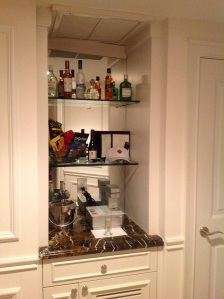 A few mini bar provisions.  Champagne glass was mine from check in.