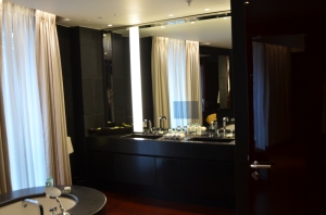 Double vanity with Bulgari amenities throughout